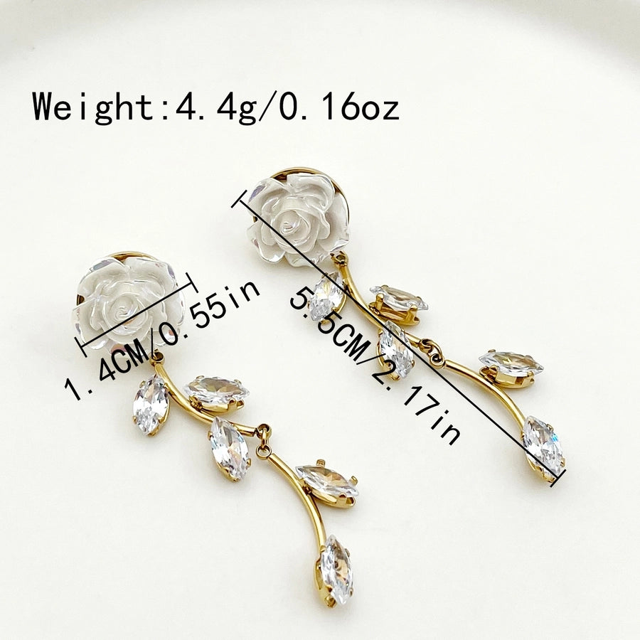 1 Pair Lady Sweet Korean Style Star Heart Shape Flower Tassel Inlay 304 Stainless Steel Artificial Pearls Rhinestones 14K Gold Plated Drop Earrings