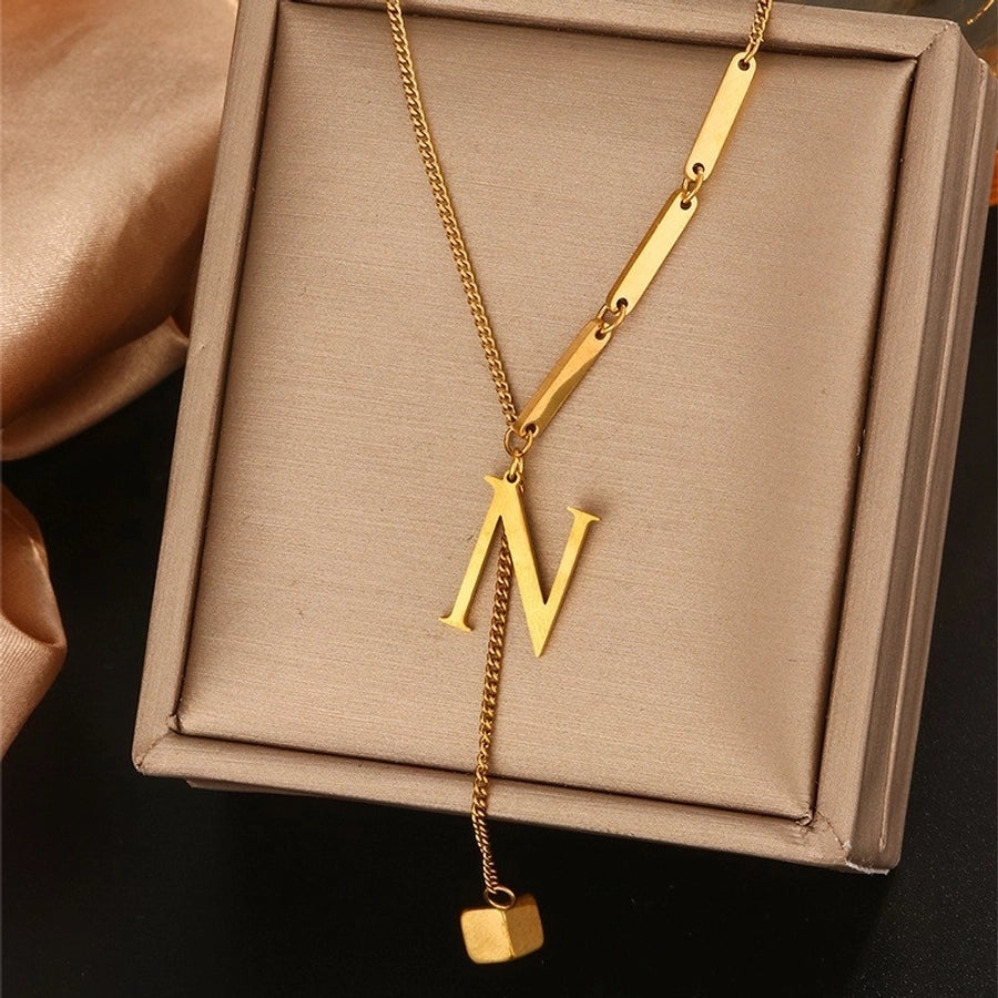 Jewelry Simple Style Artistic Letter 201 Stainless Steel 18K Gold Plated Pendant Necklace