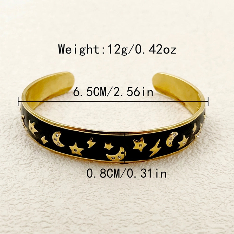 Casual Sweet Shiny Star Moon 304 Stainless Steel 14K Gold Plated Bangle In Bulk