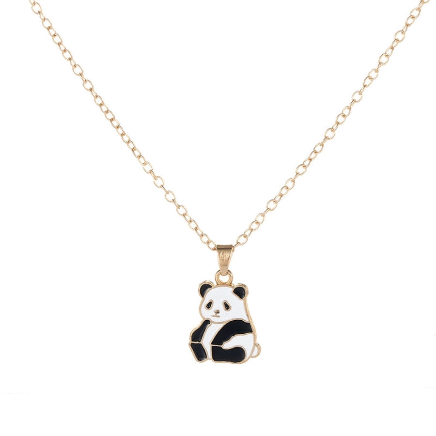 Cartoon Style Cute Panda K Gold Plated 201 Stainless Steel Zinc alloy  Pendant Necklace