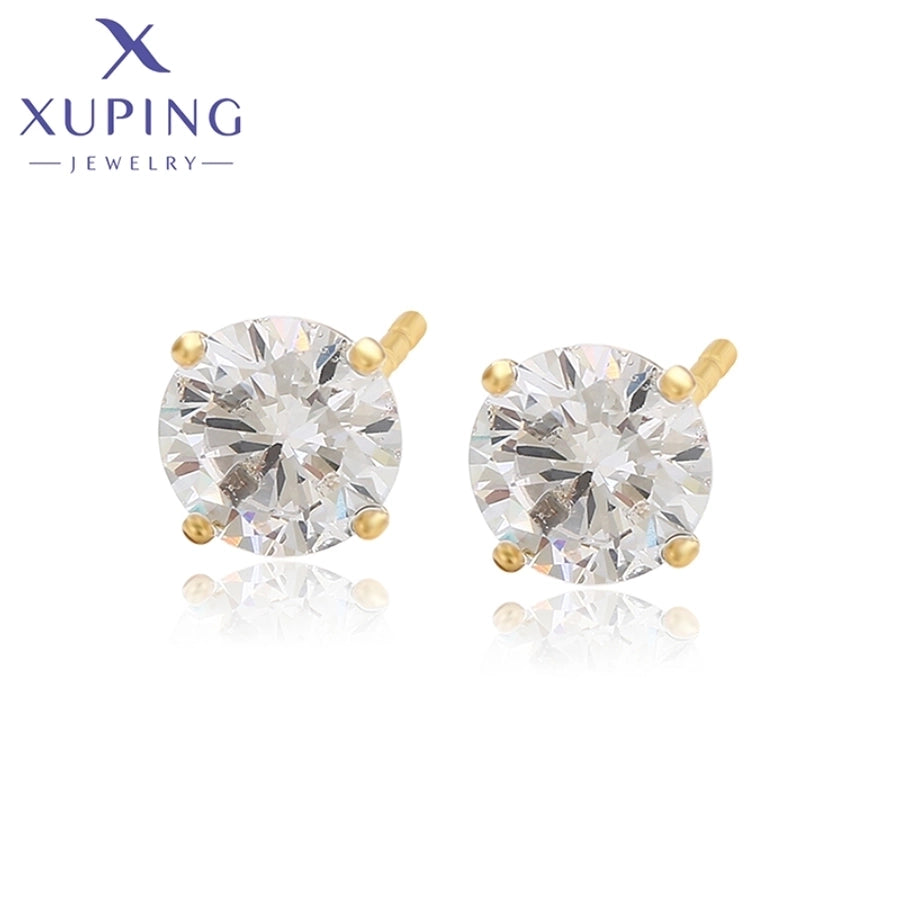 1 Pair Basic XUPING Simple Style Geometric Inlay Copper Artificial Gemstones 18K Gold Plated Ear Studs