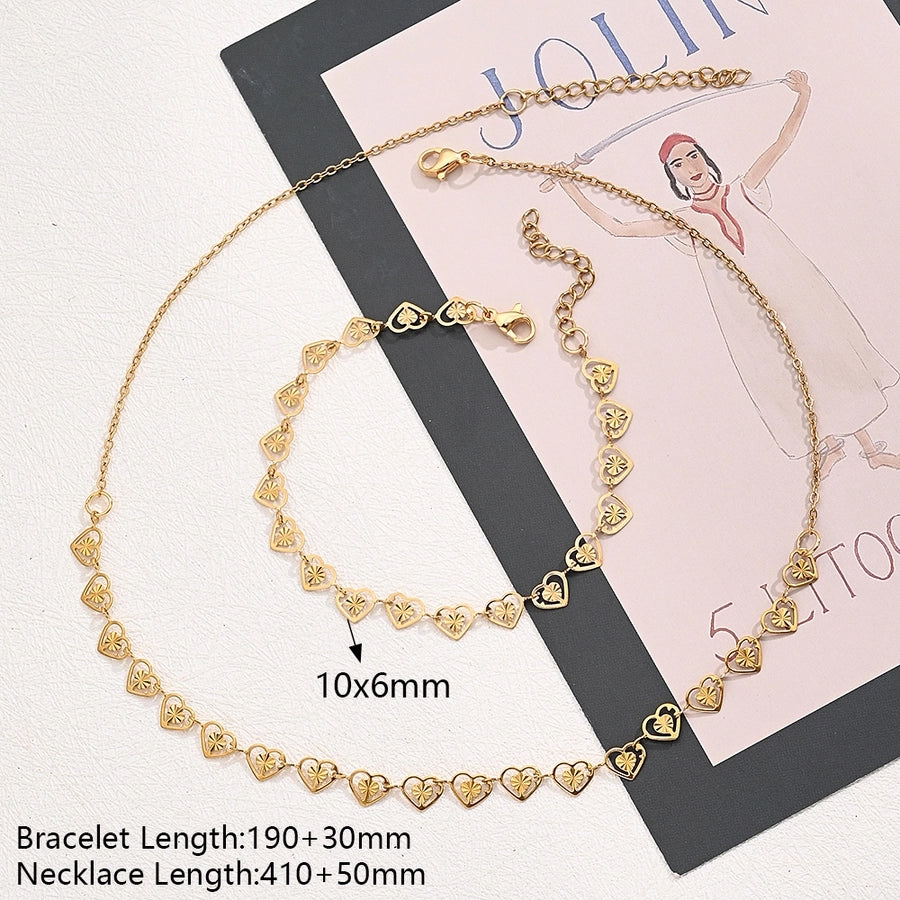 Jewelry Casual Modern Style Simple Style Heart Shape Simple 304 Stainless Steel 18K Gold Plated Handmade Polishing Plating Jewelry Set