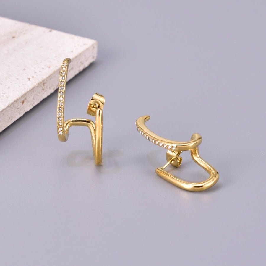 1 Pair Simple Style Classic Style Solid Color Plating Inlay 304 Stainless Steel Titanium Steel Rhinestones 18K Gold Plated Ear Studs - CEJEW