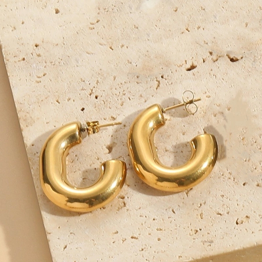 1 Pair Elegant Luxurious Classic Style C Shape Round Solid Color Plating 304 Stainless Steel Earrings