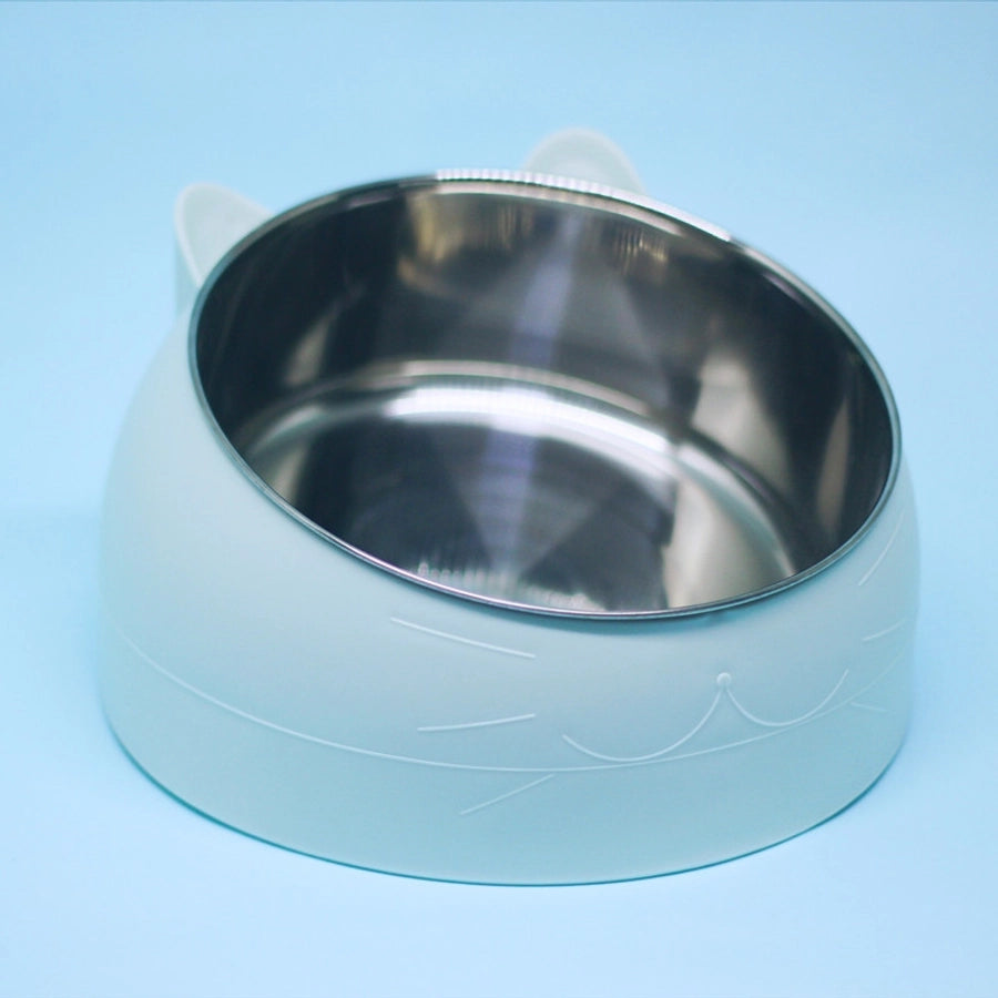 Stainless Steel Cat Dog Dual Bowl Slanted Mouth Protects Vertebras Pet Food Bowl Cat Supplies Trendy Double Neck Protection