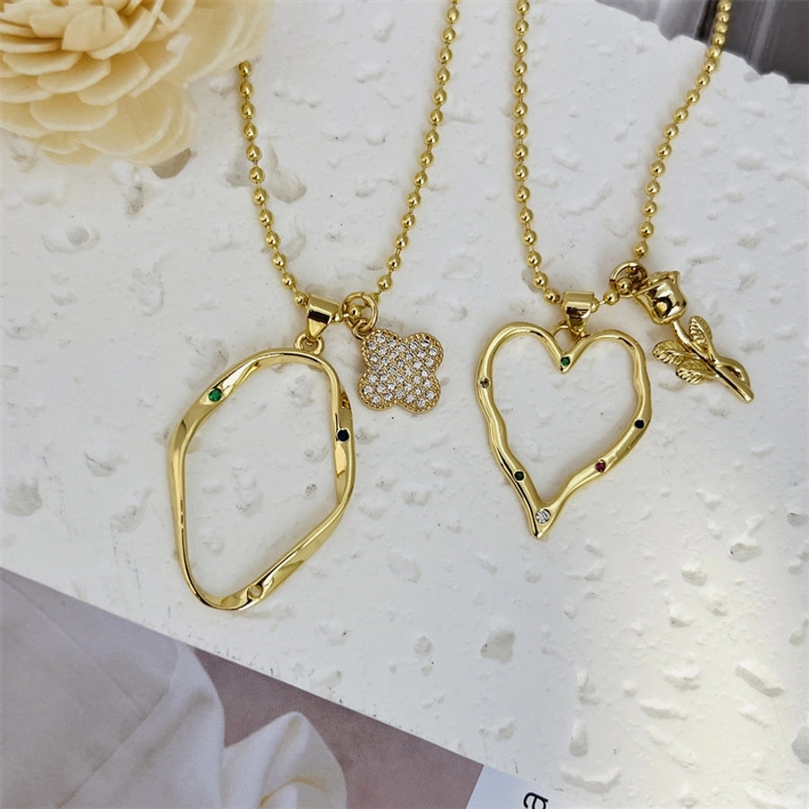 Copper 18K Gold Plated Inlay Heart Shape Zircon Pendant Necklace