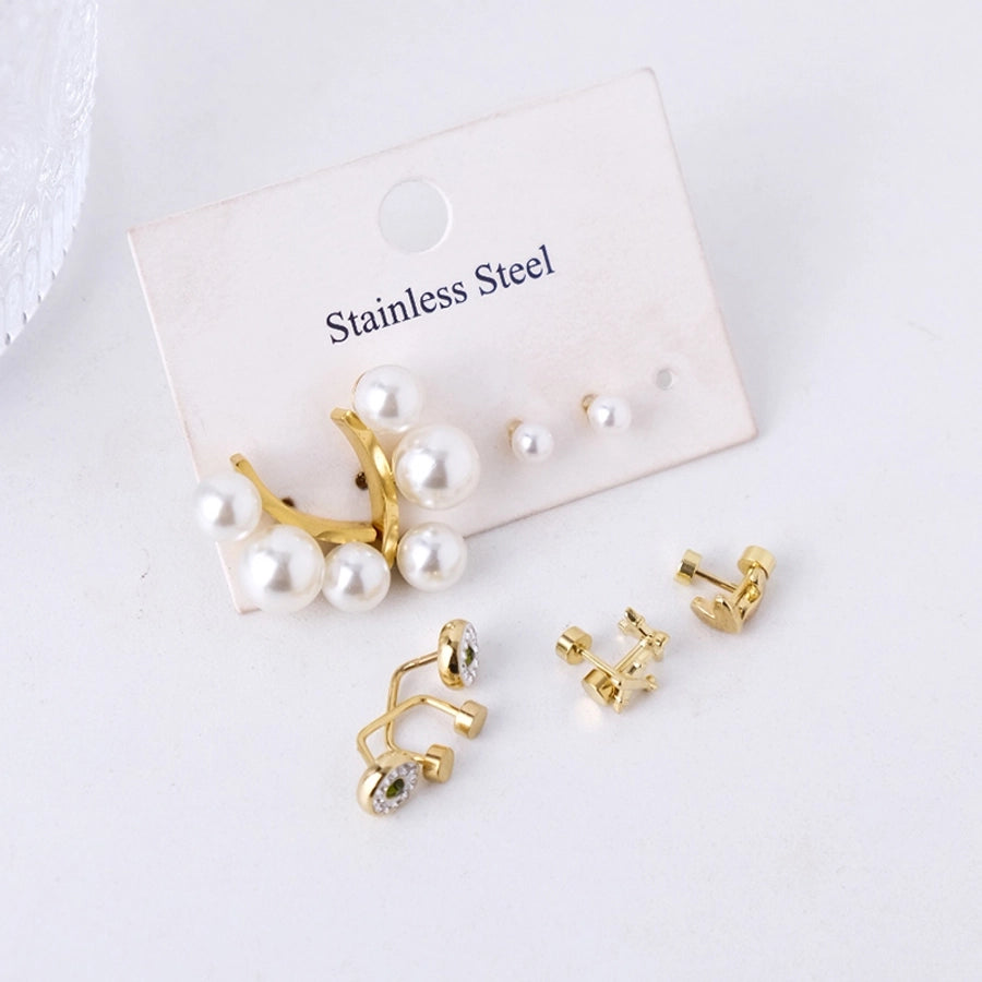 1 Set 1 Pair Elegant Classical Baroque Style Heart Shape Plating Inlay 304 Stainless Steel Artificial Pearls Zircon 14K Gold Plated Earrings Ear Studs