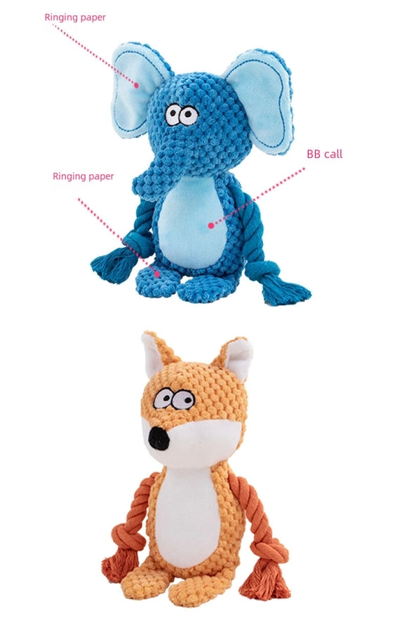 New Pet Plush Sound Making Cotton Rope Toys Fox Frog Pig Dog Interactive Tug Training Supplies