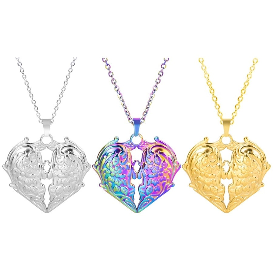 Jewelry IG Style Simple Style Heart Shape Wings 304 Stainless Steel 18K Gold Plated Hollow Out Pendant Necklace Necklace Pendant