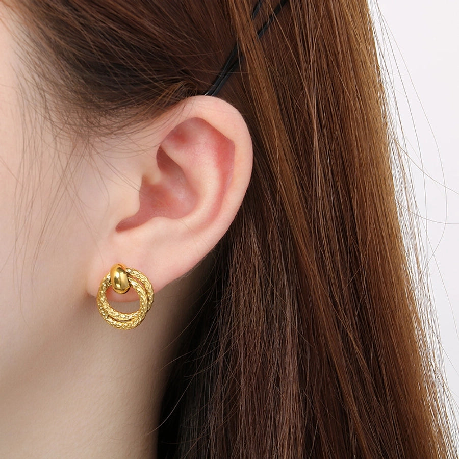 1 Pair Vintage Style Geometric Plating 304 Stainless Steel 18K Gold Plated Ear Studs - CEJEW