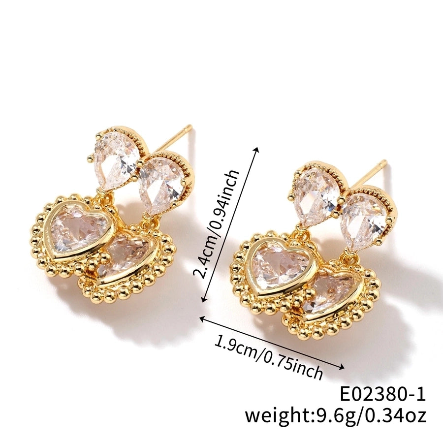 1 Piece Classical Simple Style Shiny Geometric Heart Shape Inlay Copper Zircon K Gold Plated Ear Studs