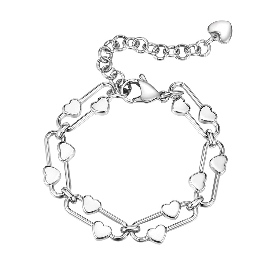 Simple Style Heart Shape 201 Stainless Steel Silver Plated Bracelets In Bulk