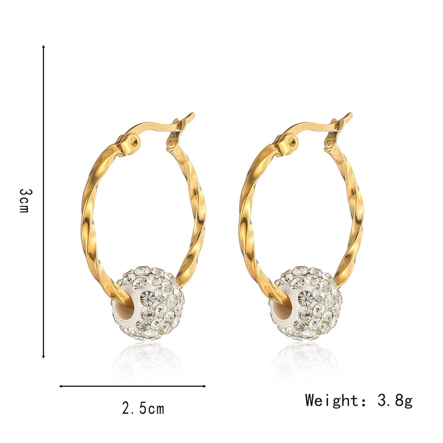 1 Pair Simple Style Color Block Inlay Stainless Steel Artificial Rhinestones 18K Gold Plated Earrings