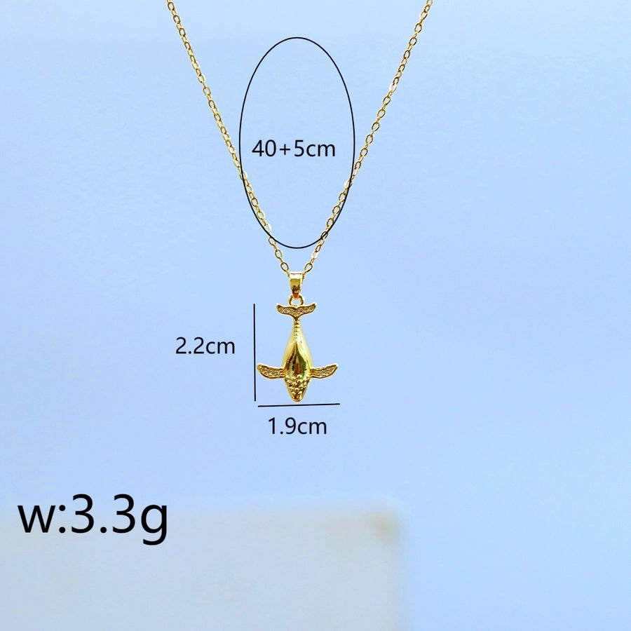 Jewelry Casual Cute Commute Heart Shape Dragonfly Whale 304 Stainless Steel Zircon 14K Gold Plated Inlay Pendant Necklace