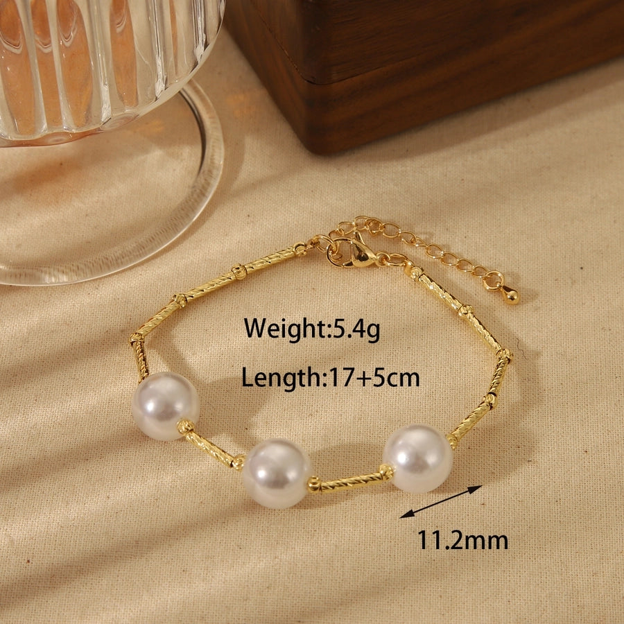 Jewelry Elegant Heart Shape Copper 18K Gold Plated Beaded Imitation Pearl Plating Bracelets