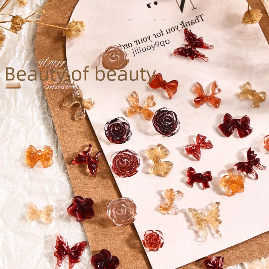 Pieces Internet Celebrity Style Maillard Coffee Color Nail Art Decorations Resin Bowknot Ice Transparent Camellia Autumn/winter