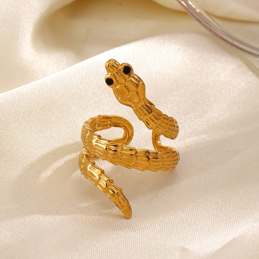 304 Stainless Steel 18K Gold Plated Vintage Style Enamel Snake Open Rings