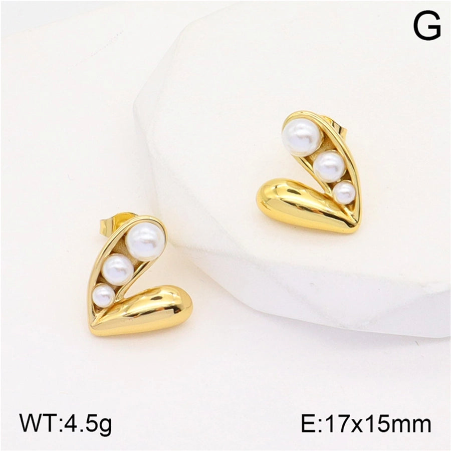 1 Pair Elegant Heart Shape Flower Shell Plating Three-dimensional Inlay 304 Stainless Steel Pearl Zircon 18K Gold Plated Ear Studs