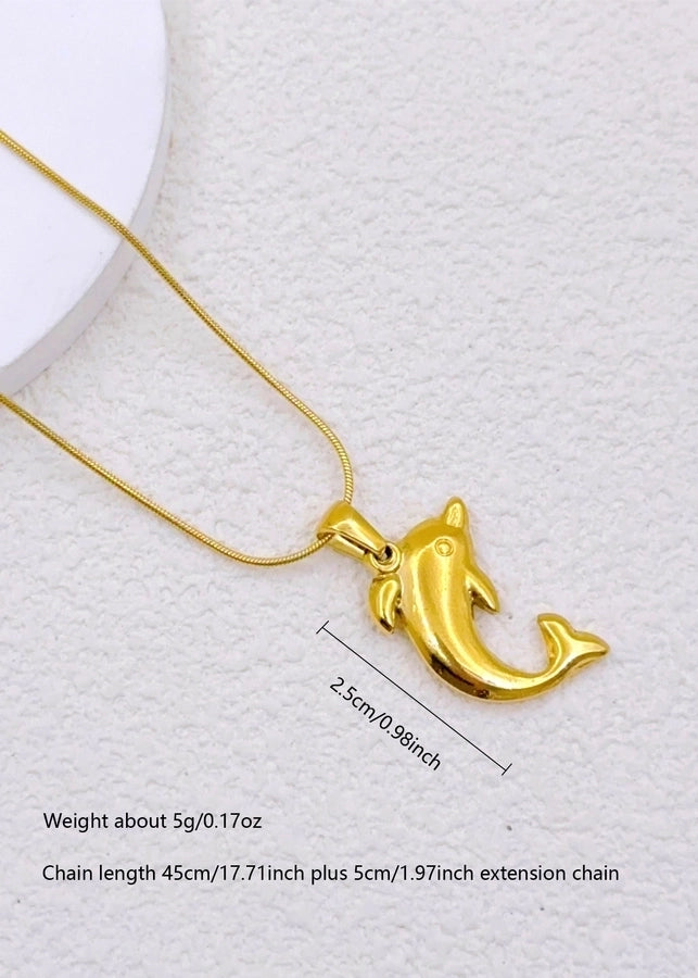 Jewelry Casual Vacation Classic Style Dolphin Heart Shape 304 Stainless Steel Pendant Necklace