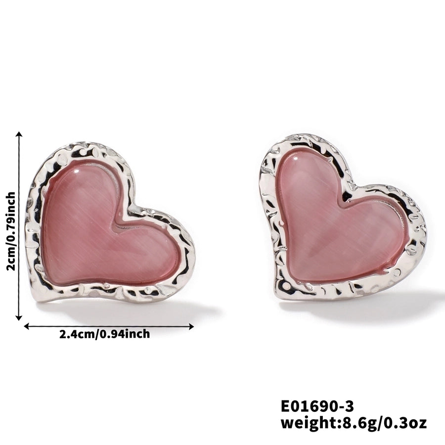 1 Pair Glam Sweet Simple Style Heart Shape Inlay 304 Stainless Steel Natural Stone K Gold Plated Rhodium Plated Ear Studs