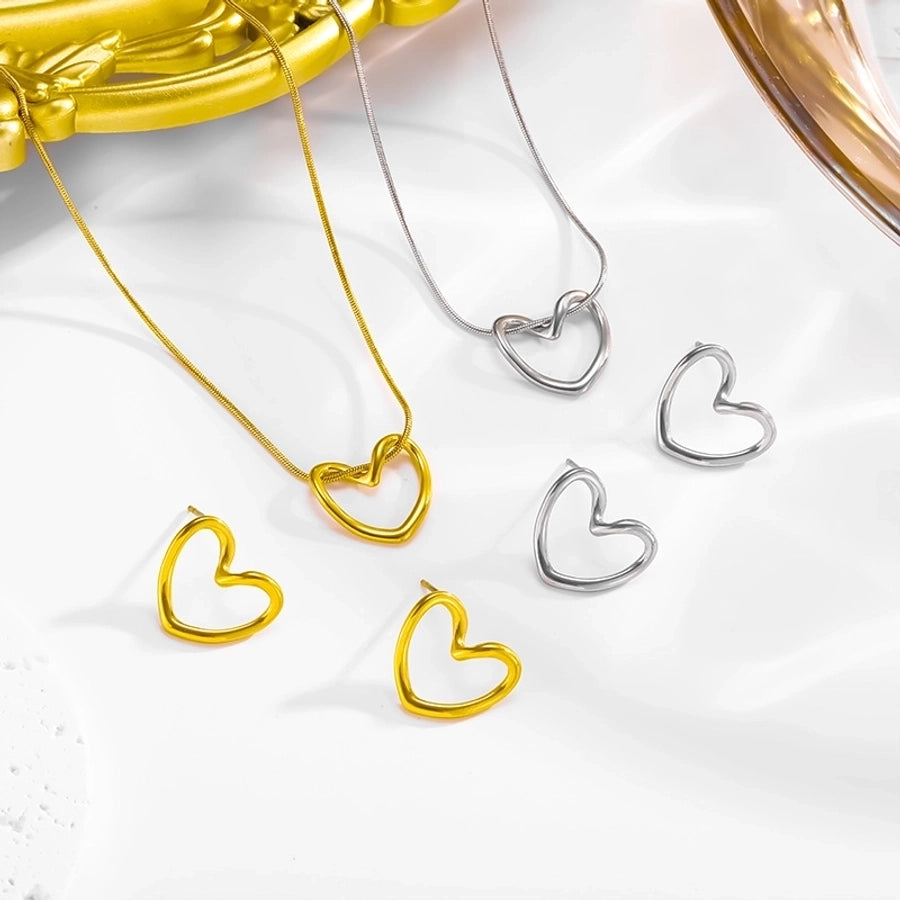 Jewelry Elegant Simple Style Commute Heart Shape 304 Stainless Steel 18K Gold Plated Earrings Necklace