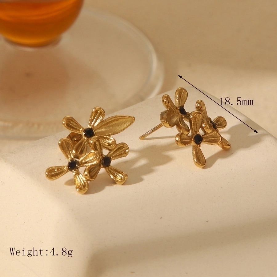 1 Pair Basic Sweet Flower 304 Stainless Steel Zircon 18K Gold Plated Ear Studs