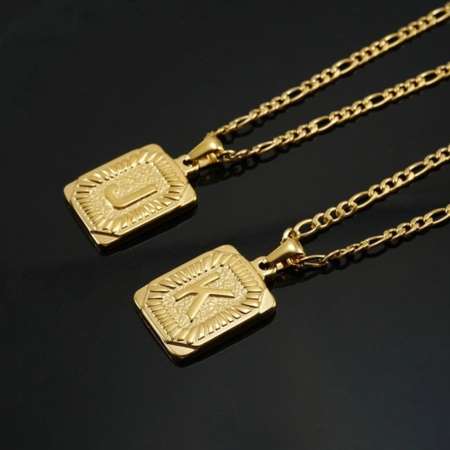 Jewelry Fashion Letter Rectangle 304 Stainless Steel Titanium Steel 18K Gold Plated Gold Plated Pendant Necklace