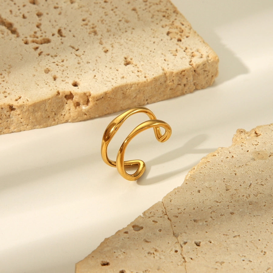 Jewelry Simple Style Irregular Solid Color Bow Knot 304 Stainless Steel 18K Gold Plated Open Rings