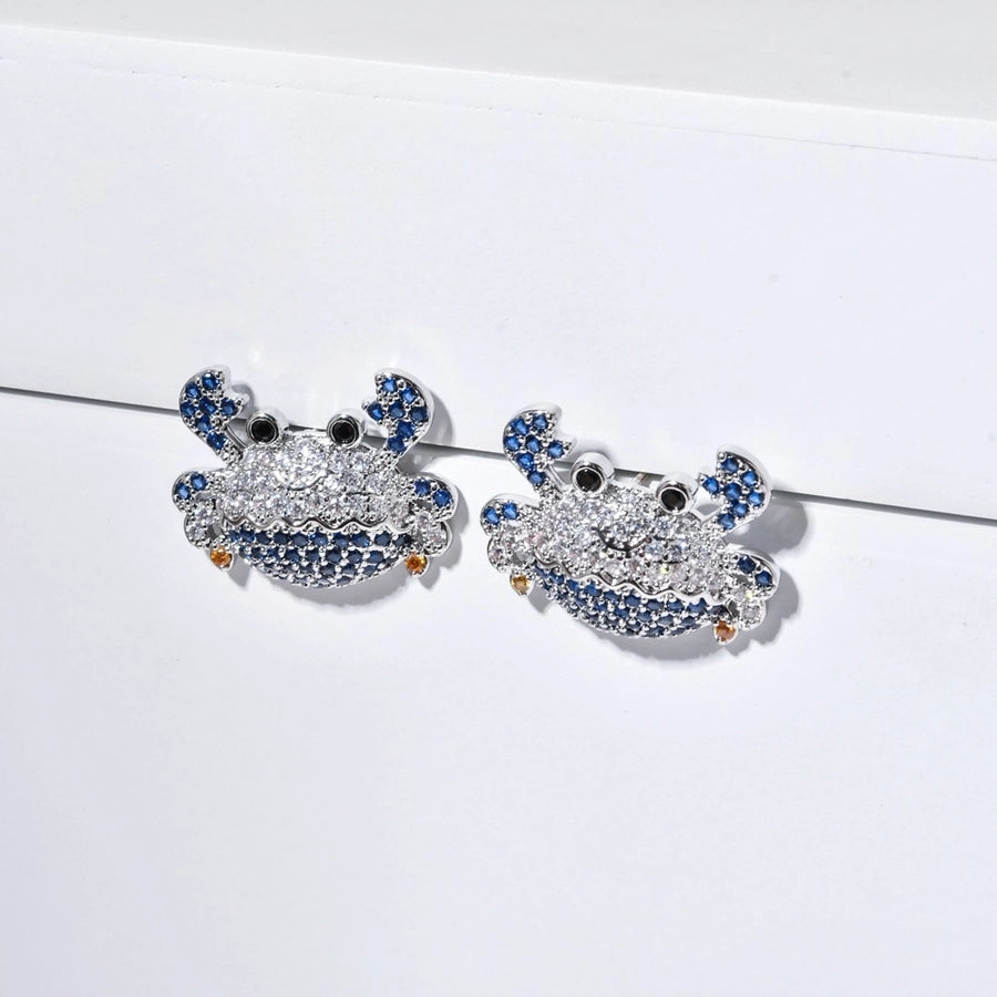 1 Pair Cute Shiny Crab Inlay Copper Zircon K Gold Plated Ear Studs