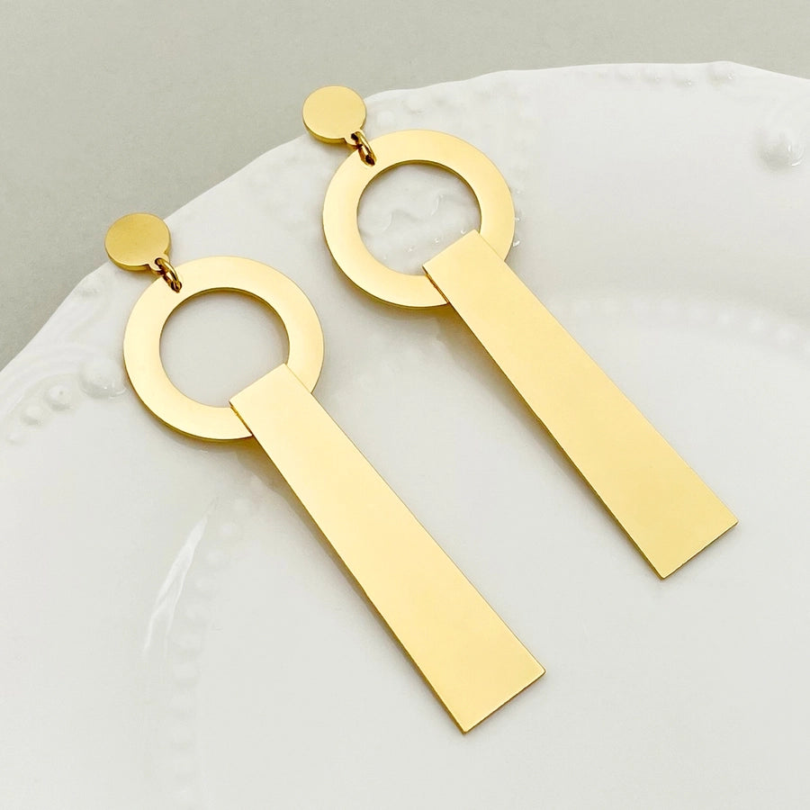 1 Pair Exaggerated Geometric Plating 304 Stainless Steel 14K Gold Plated Drop Earrings