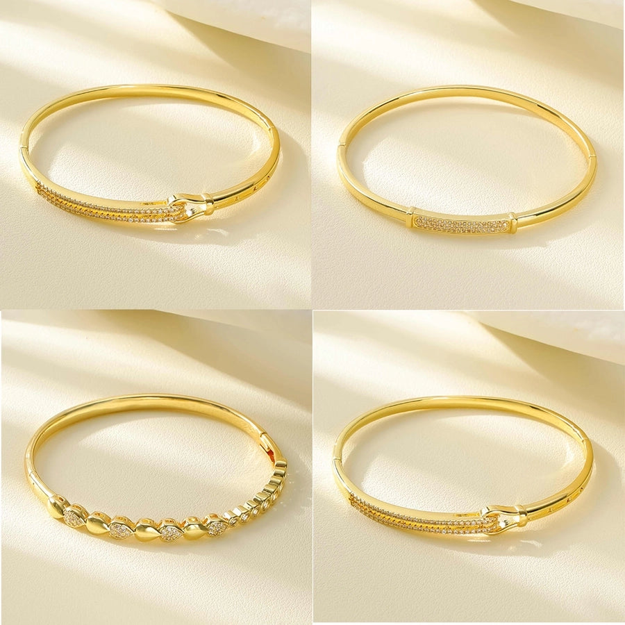 Copper 18K Gold Plated XUPING Simple Style Plating Inlay Heart Shape Zircon Bangle