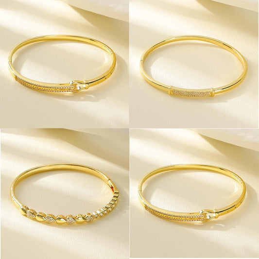 Copper 18K Gold Plated XUPING Simple Style Plating Inlay Heart Shape Zircon Bangle