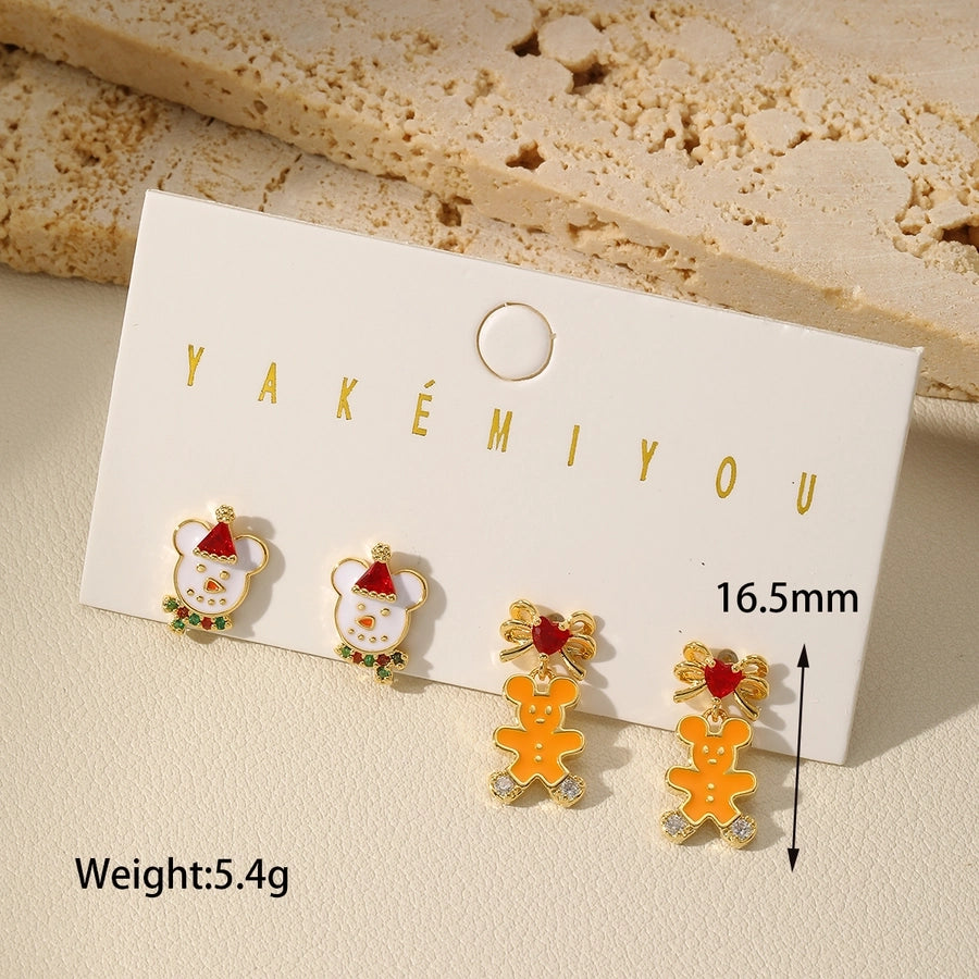 1 Set Cute Bear Enamel Plating Inlay Copper Zircon 14K Gold Plated Ear Studs - CEJEW