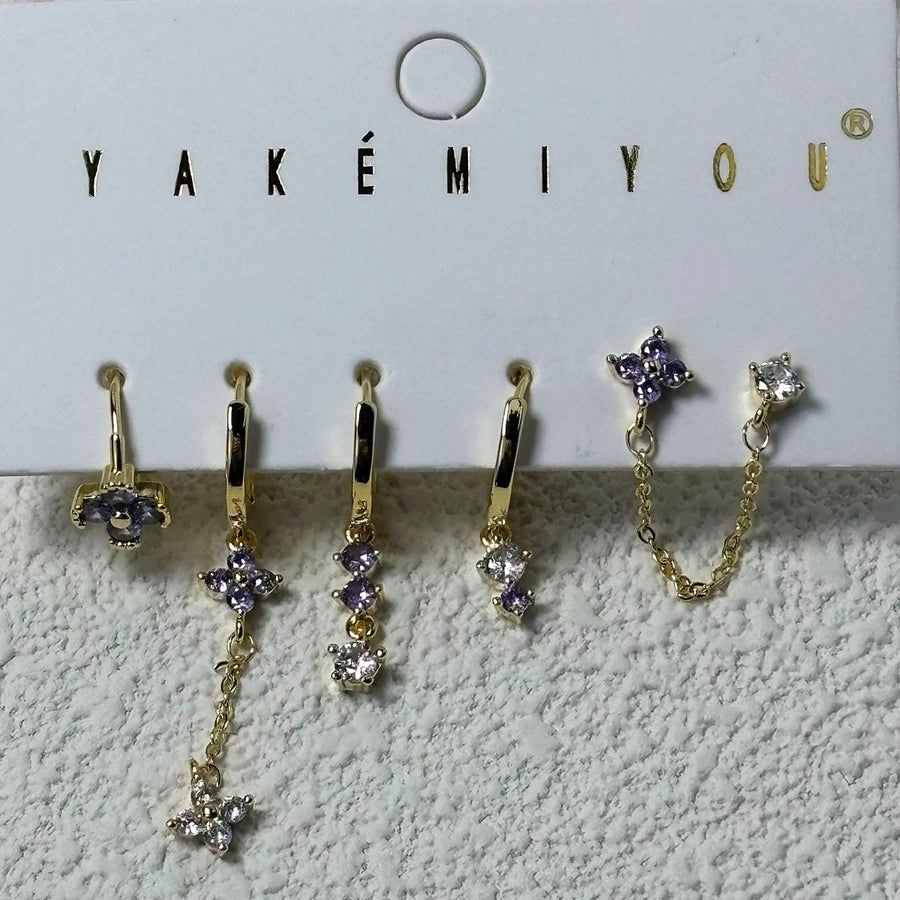 1 Set IG Style Yakemiyou French Style Four Leaf Clover Inlay Copper Zircon 14K Gold Plated Earrings