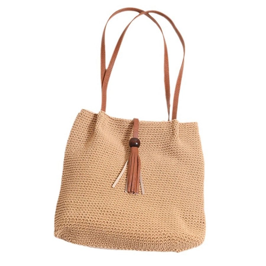 Women's Medium Cotton Solid Color Classic Style Weave Square Magnetic Buckle Straw Bag