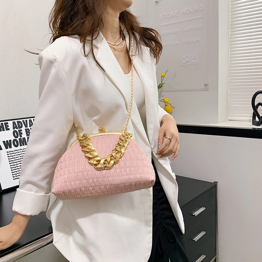 Women's Medium Pu Leather Solid Color Classic Style Sewing Thread Square Clasp Frame Crossbody Bag