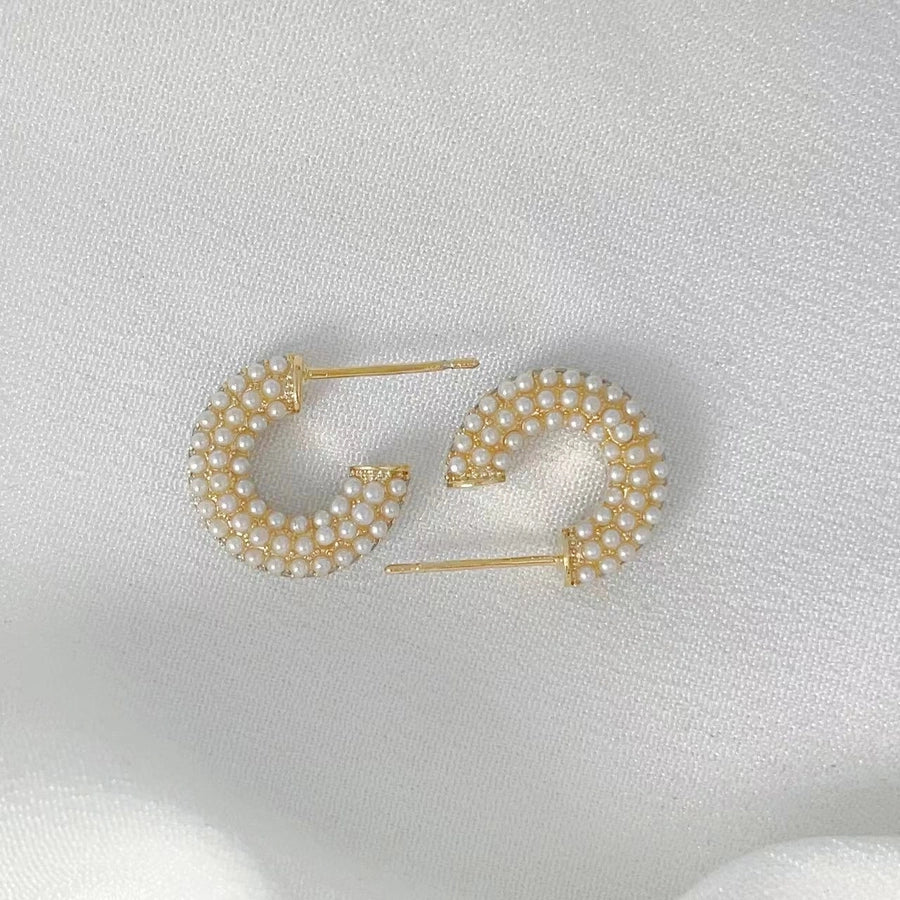 1 Pair Retro Simple Style C Shape Plating Inlay Alloy Rhinestones Pearl Gold Plated Ear Studs