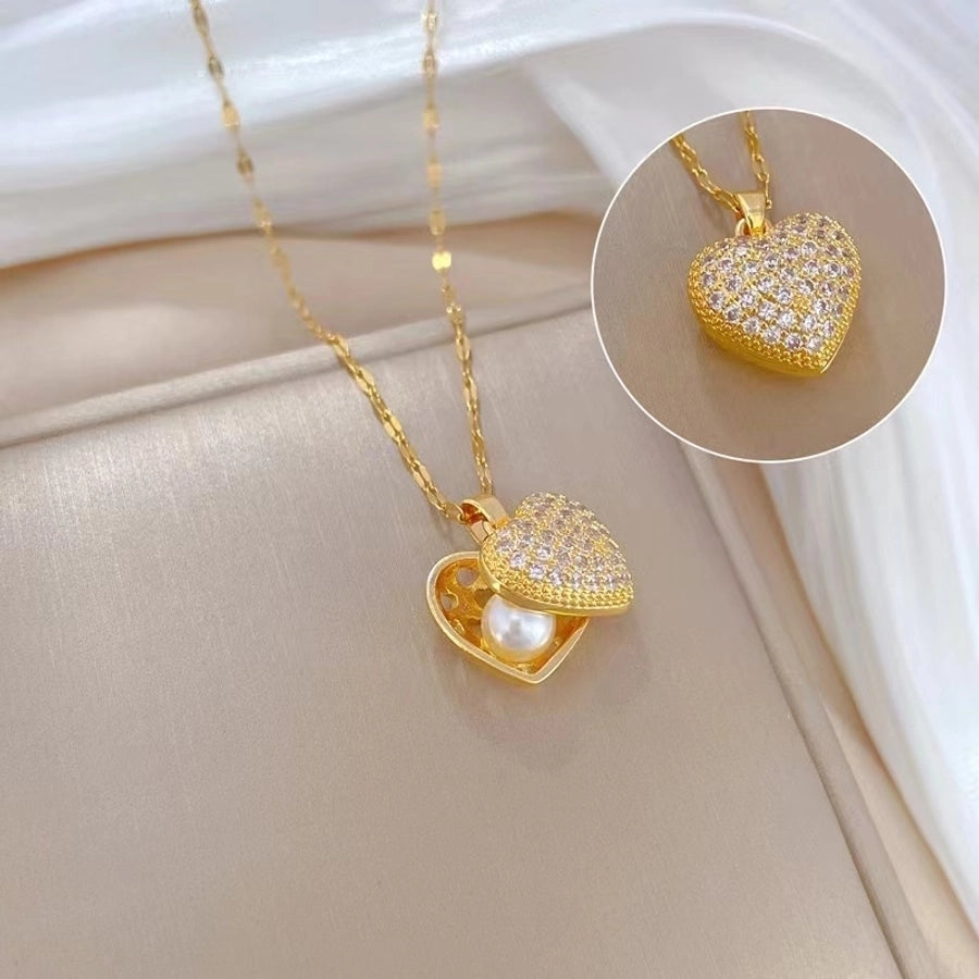 Jewelry Simple Style Classic Style Heart Shape 304 Stainless Steel Acrylic 18K Gold Plated Heart Pendant Necklace