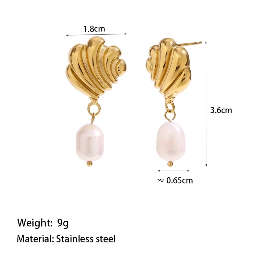 1 Pair Simple Style Bow Knot Shell Polishing Plating Inlay 304 Stainless Steel Pearl 18K Gold Plated Earrings Ear Studs