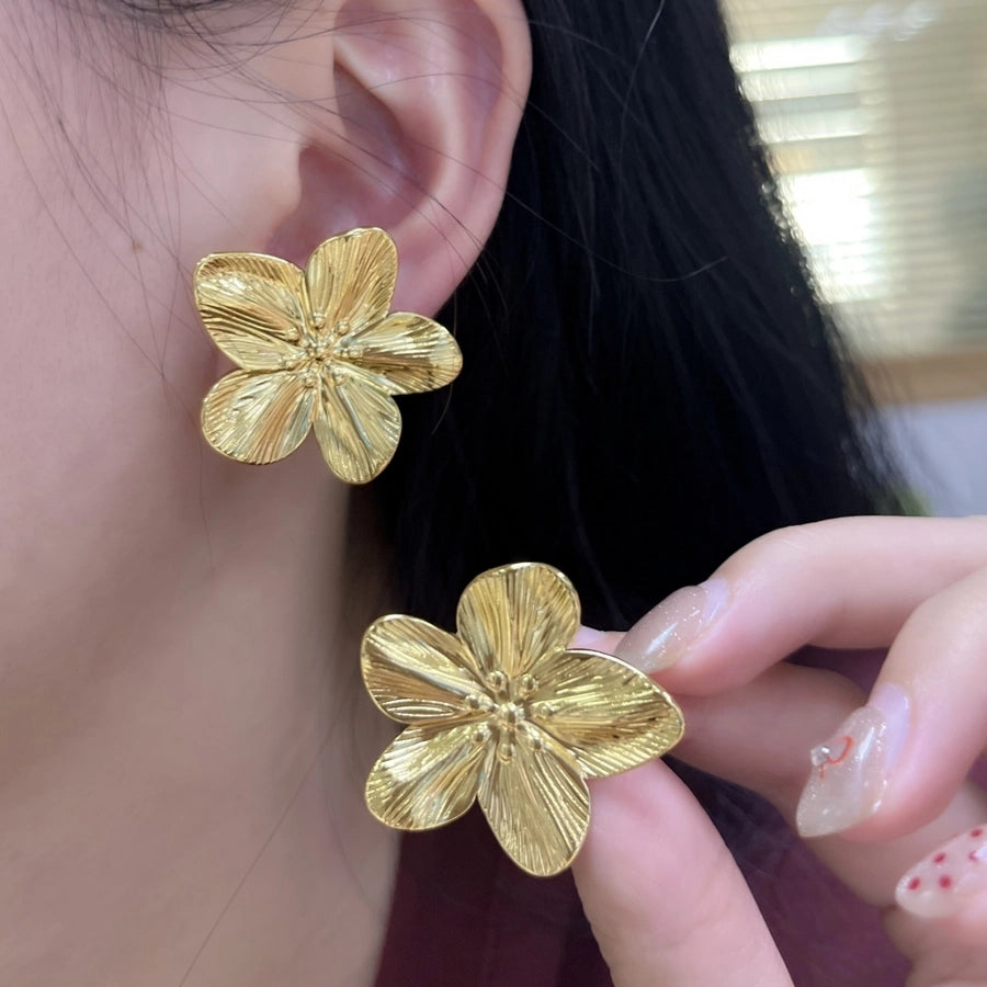 1 Pair Elegant French Style Sweet Geometric Flower 304 Stainless Steel Imitation Gold  Ear Studs