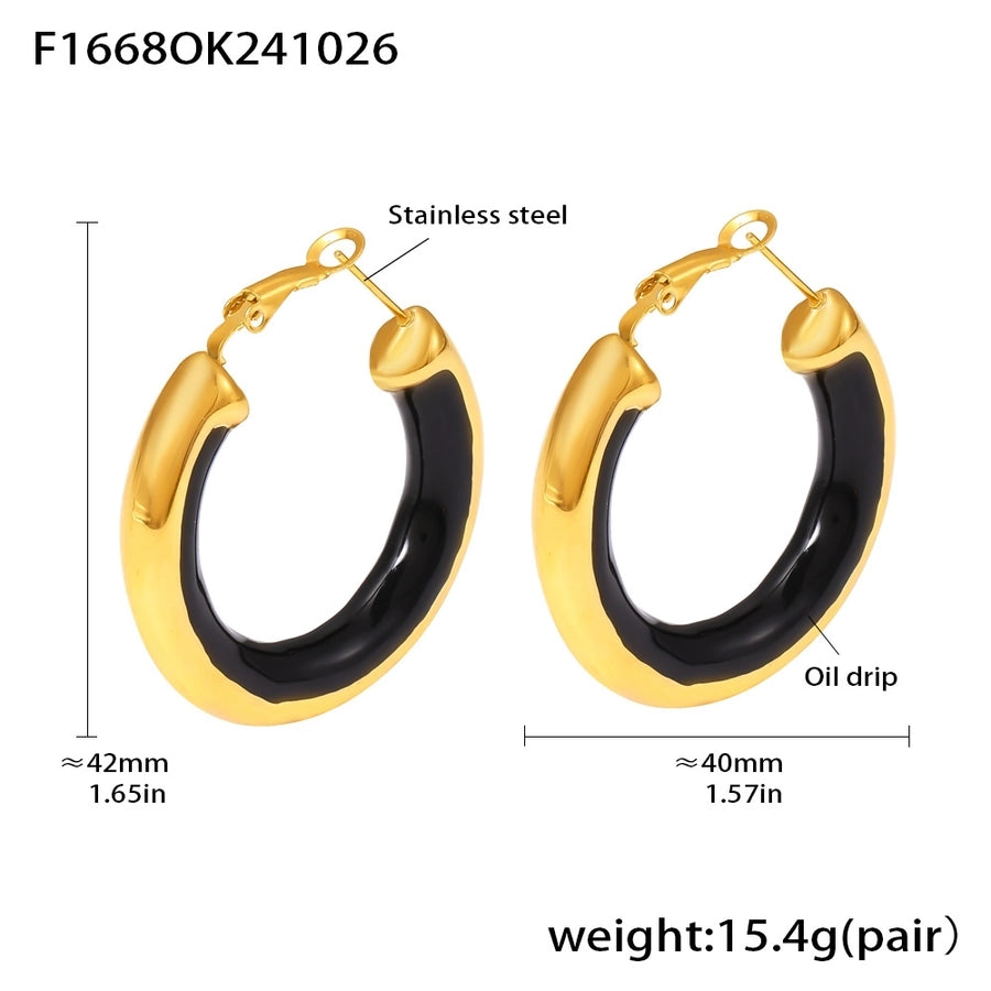 1 Pair Luxurious Preppy Style Artistic Circle Epoxy Plating Titanium Steel 18K Gold Plated Earrings