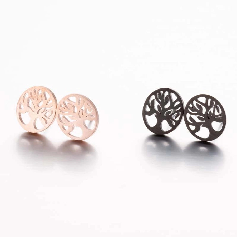 1 Pair Preppy Style Tree Polishing Plating Hollow Out 304 Stainless Steel 18K Gold Plated Ear Studs