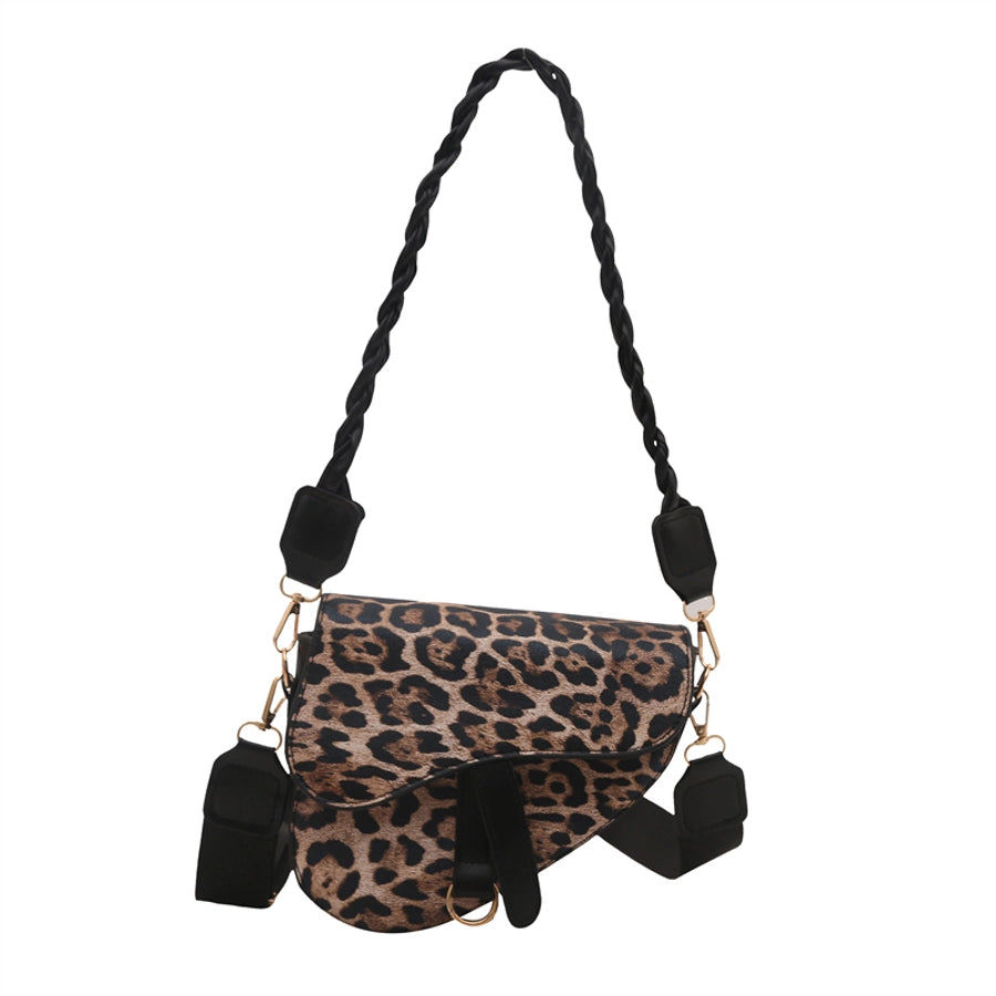 Women's Medium Pu Leather Leopard Streetwear Square Magnetic Buckle Saddle Bag