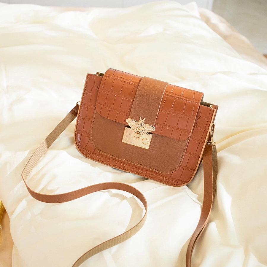 Women's Medium Pu Leather Solid Color Classic Style Streetwear Square Lock clasp Crossbody Bag