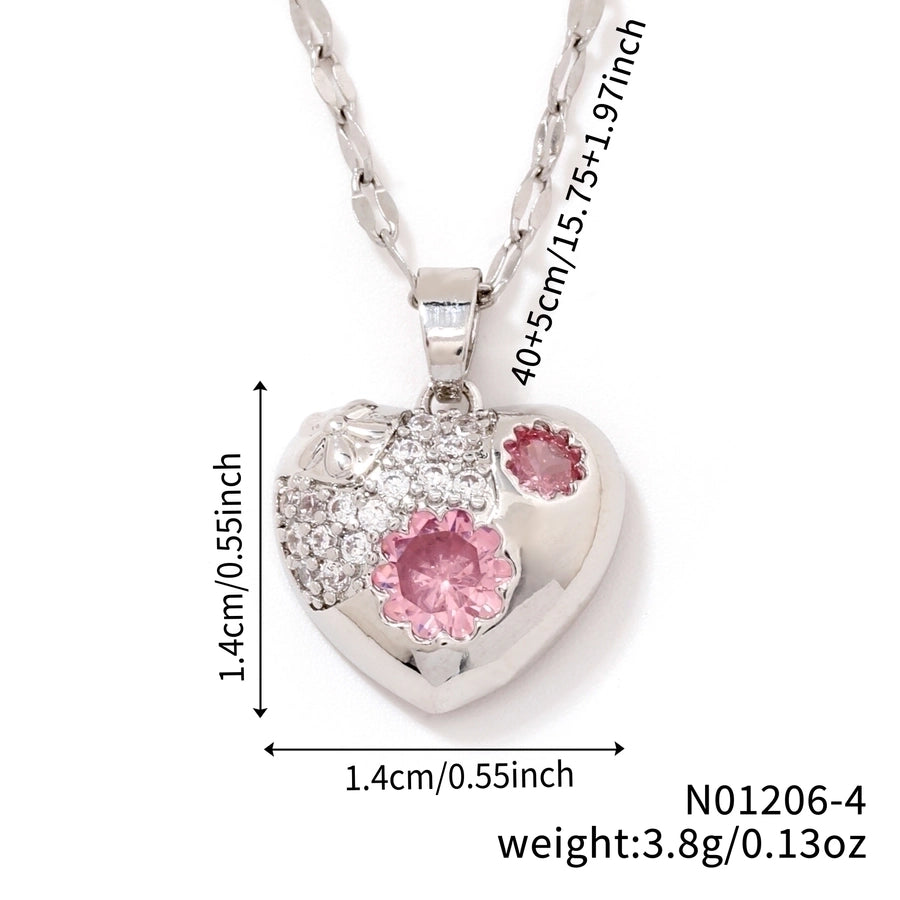 Jewelry Elegant Cute Lady Heart Shape 304 Stainless Steel Copper Zircon K Gold Plated Rhodium Plated Inlay Pendant Necklace