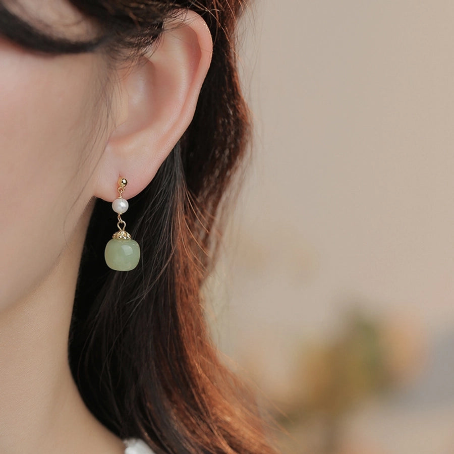 1 Pair Retro Geometric natural stone Drop Earrings - CEJEW