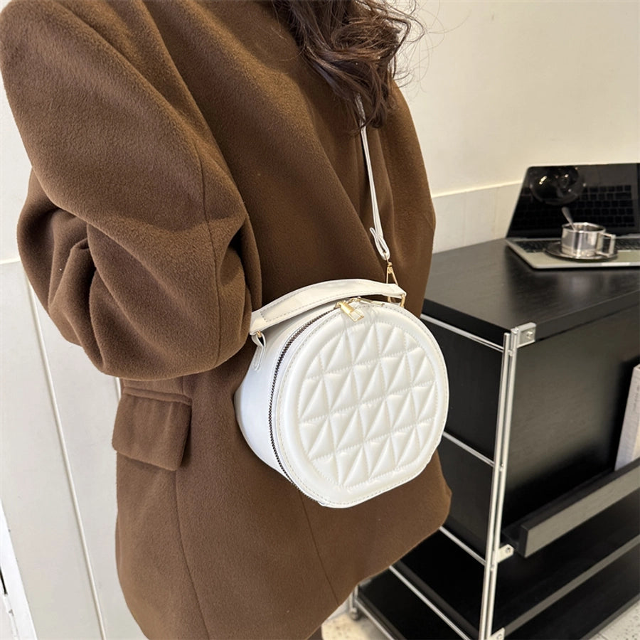 Women's Medium Pu Leather Solid Color Streetwear Round Zipper Crossbody Bag