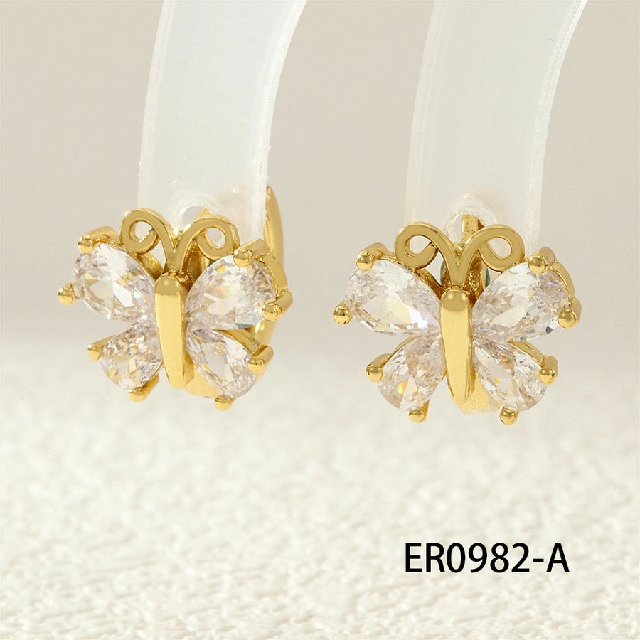 1 Pair IG Style Simple Style Commute Flower Butterfly Inlay Copper Zircon 18K Gold Plated Earrings