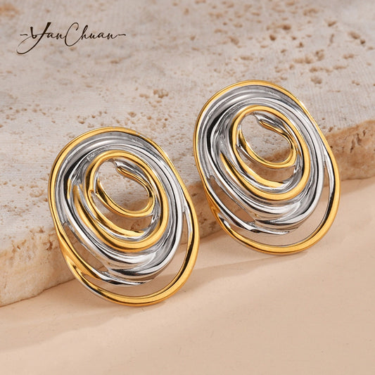 1 Pair IG Style Artistic Geometric Color Block Plating Titanium Steel 18K Gold Plated Ear Studs