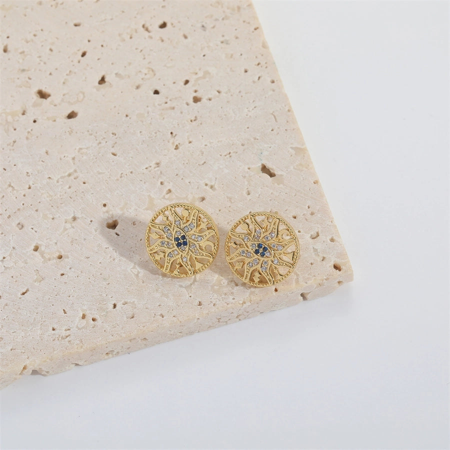 1 Pair Elegant Simple Style Commute Geometric Copper Zircon 14K Gold Plated Ear Studs